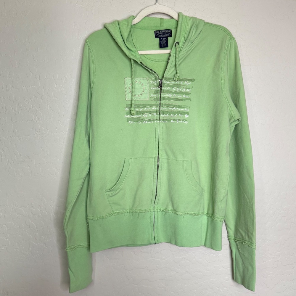 Y2K Polo Jeans Co Ralph Lauren Cotton Hoodie XL Green American Flag Preppy